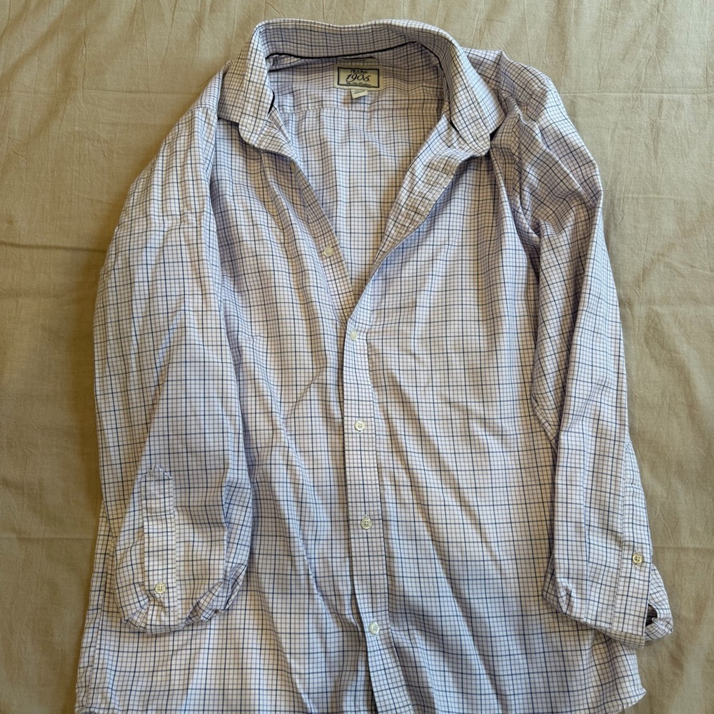 Jos. A. Bank Men's Dress Shirt - White and Blue Checkered